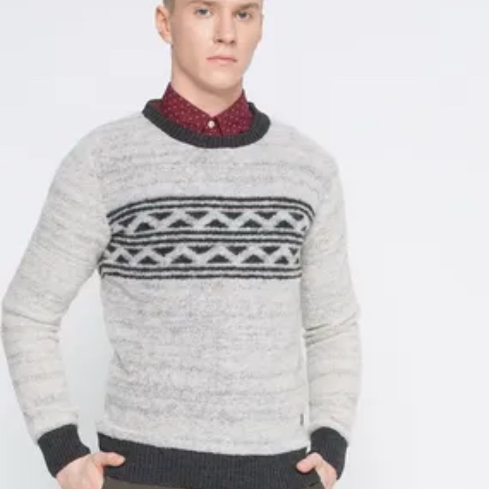 Scotch & Soda Gentleman Gray Nordic Crewneck‎ Wool Knit Sweater Couture Large